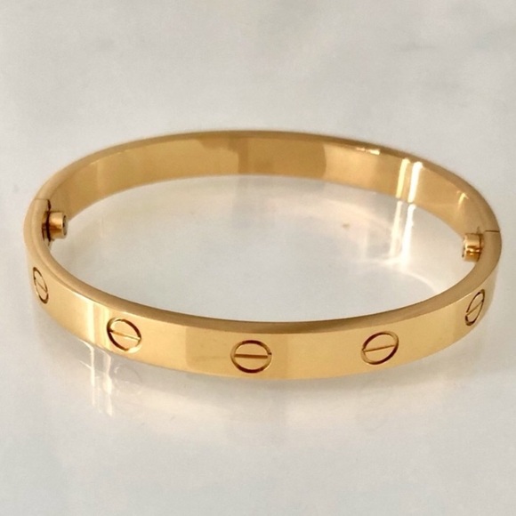 Gold Screw Cuff Bangle Bracelet No Stones Gold Plated Love Nail Luxury - Picture 3 of 7